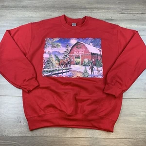 90er Christmas Barn Rundhals Sweatshirt Pullover Damen Medium rot Gildan schwer - Bild 1 von 12