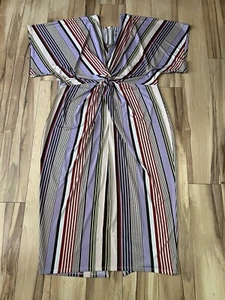 Vestido EVRI Multicolor Rayas Frontal Reunido 1x MIDI Manga Corta Comodidad - Imagen 1 de 8