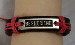 BEST FRIEND ADJUSTABLE BROWN LEATHER BRACELET - CORAL - FAMILY - FRIENDSHIP - Picture 1 of 3