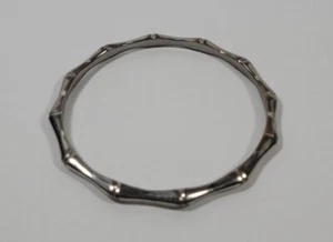 Vintage Silver Tone Bamboo Shaped Bangle Bracelet Shiny - Picture 1 of 11