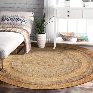 Jute Teppich Rund Wende 100% Natur Geflochten Wohndeko Rustikal Look Rug - Bild 1 von 11