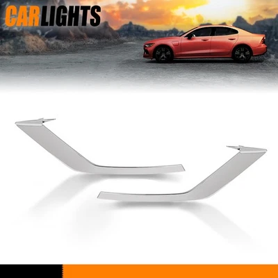 Fit For Volvo V60 S60 2019-2022 2pcs Chrome Front Bumper Trim Fog Light Molding - Image 1 of 4