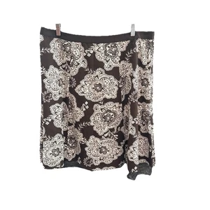 Talbots Women’s Floral Skirt Brown White Size 18 100% Cotton Zipper Trim A-line - Picture 1 of 8