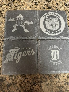 Detroit Tigers MLB Baseball Slate Coasters Laser Engraved Set Of 4 - Picture 1 of 5