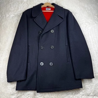 Lands End Men’s Vintage Navy Blue Double Breasted Pea Coat Made In USA Size 42 - Image 1 of 4
