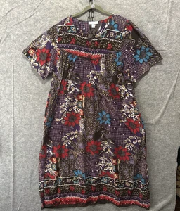 Only Necessities MuuMuu House Dress Sz 3X Blue Purple Brown Floral Pockets - Picture 1 of 6