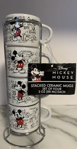 NUEVO CON ETIQUETAS Plata Buffalo Disney Mickey Mouse Heritage Arte Vintage 4 Tazas Soporte Pila - Imagen 1 de 10