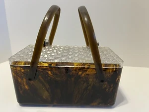 Cartera Lucite De Colección Marrón Imitación Cáscara de Tortuga y Parte Superior de Textura Transparente ver a través - Imagen 1 de 24