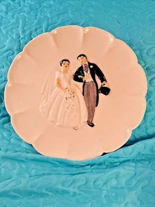 Wedding Plate Vintage Ceramic Homemade 10" Signed & Dated "Dorothy 1952" - Picture 1 of 12