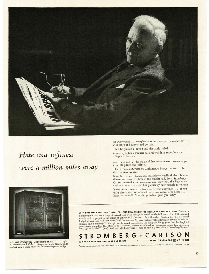 1941 Stromberg Carlson Floor radio Igor Stravinsky Autograph Model Vintage Ad 4 - Image 1 of 1