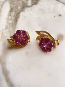 Vintage Women’s Estate Clip- On Earrings Gold And Pink Rhinestone - Picture 1 of 6
