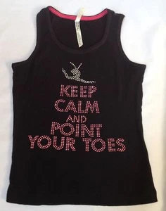dance ballet black pink tank top bling Keep Calm & Point Your Toes L 8 10 12 - Picture 1 of 1