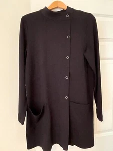 JJill purejill M black jacket knee length w/snaps and pockets EUC - Picture 1 of 8
