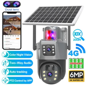 Wireless 4K 4G 6MP Dual Lens Solar Security Camera 10X Zoom PTZ CCTV Outdoor - Picture 1 of 24