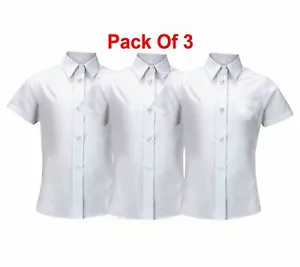 3 Pack Girls Shirt Blouse Top White School Uniform Cotton Short Sleeve 5-18y 48" - Picture 1 of 1