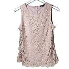 Adrianna Papell Sz S Round Neck Sleeveless Lined Lace Top In Pink