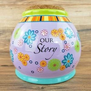GANZ Bella Casa "Our Story" Ceramic Floral Memory Keepsake Jar Cork Lid - Picture 1 of 4