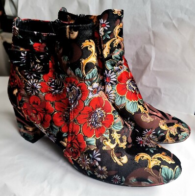 Pavers Size 41 Floral Velour Heeled Ankle Boo...
