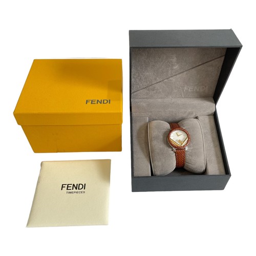 Fendi Run Away Cinturino Pelle Acciaio Inox Tono Oro F 26mm Cinturino Marrone