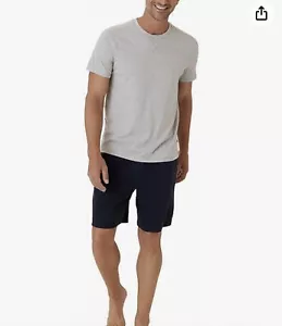 Men's Medium Eddie Bauer 2-Piece Lounge Set Tee Shirt & Shorts Gray & Navy - Picture 1 of 7