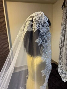 Bridal Veil Cathedral lace trim Veil With Lace Edge free ship - Picture 1 of 4