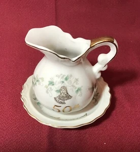 Vintage Lefton 50th Anniversary Mini Bowl And Pitcher white with Gold Trim - Picture 1 of 9