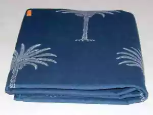 Indigo Blue Palm Tree Printed Cotton Fabric, Summer Scarf and Women Dress Fabric - Picture 1 of 5