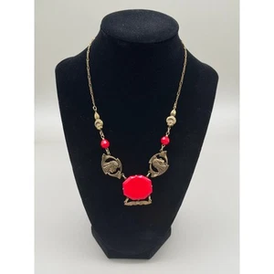 Vintage Sadie Green Antique Style Victorian Pendant Necklace with Red Glass - Picture 1 of 11