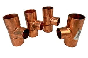 (4-PK) EPC & MUELLER Reducing Tee 1" x 1" x 3/4" CTS Copper Sweat Fitting - Picture 1 of 8