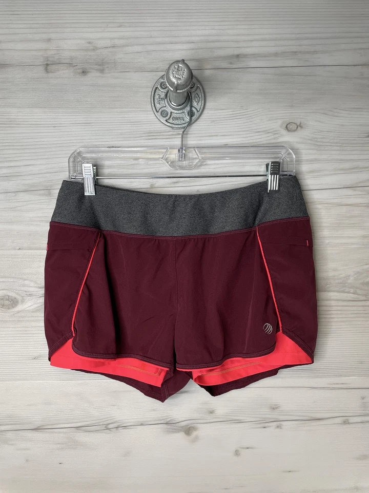 MPG Sport работает шорты женщин средний бордовый серый 2-в-1 вкладыш молнии карман - Изображение 1 из 4