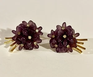 Vintage Designer Joan Rivers Purple Flower Bouquet Clip Earrings - Picture 1 of 3