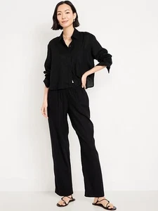 NWT Old Navy Black High-Waisted Linen-Blend Straight Ankle Pants sz XL #683251 - Picture 1 of 4