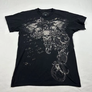 Distinction Shirt Mens Graphic Tee Large Skull Wings Writing Black - Picture 1 of 6