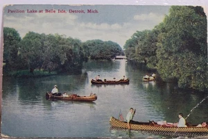 Michigan MI Detroit Belle Isle Pavilion Lake Postcard Old Vintage Card View Post - Picture 1 of 2
