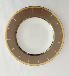 Haviland Limoges Tambour Bronze Gold Dots Lines Trim Rim Soup Bowl France 9" - Picture 1 of 9
