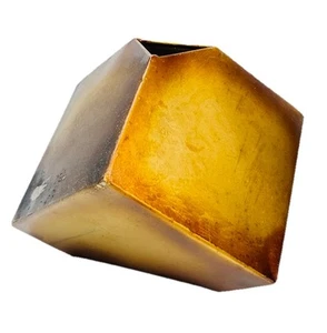 Modern Geometric Metal Vase Bronze Gold Cube Industrial Style Decor - Picture 1 of 17