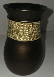 Vintage Hand-Carved Wood Hyotan Gourd Vase, Gold Mosaic, Orientalist Style - Picture 1 of 7
