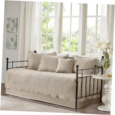  Juego de funda acolchada damasco para camas de día, todas las estaciones, 75"x39" caqui Foto 1 de 4