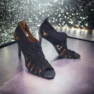 Derek Lam 10 Crosby Janet schwarz offene Zehenpartie 4 Zoll High Heels Leder Stiletto 7,5 M - Bild 1 von 7