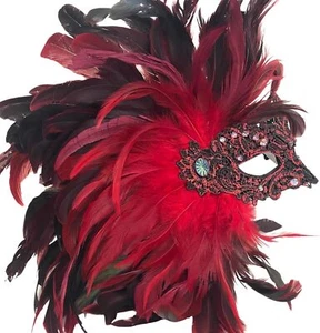 Red Lace Feather Masquerade Mask Costume Dress up Cosplay Party Birthday Prom  - Picture 1 of 5