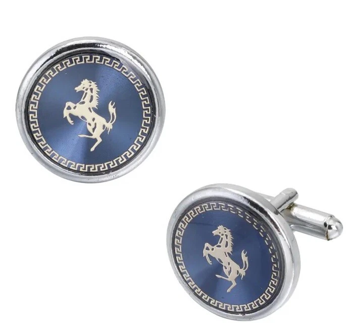Car Cufflinks  Ferrari Horse Titanium Plated Gift Pouch - Wedding  Family UK - Image 1 of 4