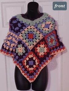 Handmade Multicolor OAK Boho Poncho Granny Stitch Crocheted Child/Youth Size S/M - Picture 1 of 8