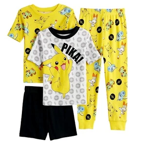 4 Piece Pokemon Pajamas T Shirt Shorts Pant 2 Sets Pikachu Boys 12 L Cotton - Picture 1 of 2