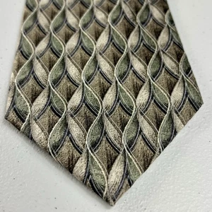 Pierre Cardin Silk Tie Olive Green Brown Earth Tone Wavy Vertical Stripes - Picture 1 of 8