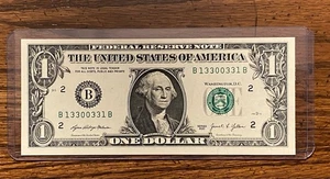 Fancy Serial Number Radar One Dollar Bill Unique B1330 0331B Free Shipping UNC - Picture 1 of 2
