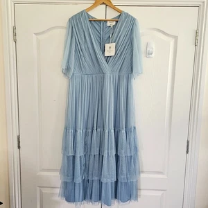 Mujer Talla 20 Azul Aciano Vestido Envolvente Corpiño Volantes Tul Ocasión Baile de graduación Fiesta - Imagen 1 de 18