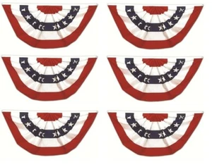 (6 Pack) 3x6 USA American Pleated Super-Poly Printed 2ply Flag 3'x6' Bunting Fan - Picture 1 of 5