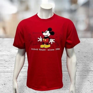 Vintage Disney World Red Mickey Mouse Graphic T-Shirt w/ Raised Printing Size LG - Picture 1 of 9