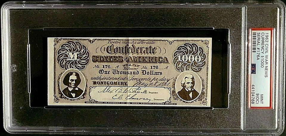 1962 TOPPS CIVIL WAR NEWS ~ CURRENCY $1000 ~ GRADED PSA 9 o/c MINT   - Image 1 of 2