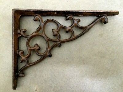 4 pc ORNAMENTAL BRACKET vintage look antique brown patina finish iron brace 7" - Image 1 of 4